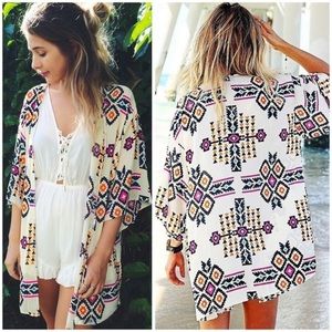 Geometric print kimono